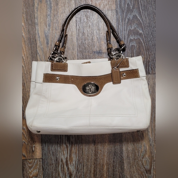 Coach Handbags - Coach White and Brown Leather Shoulder Bag